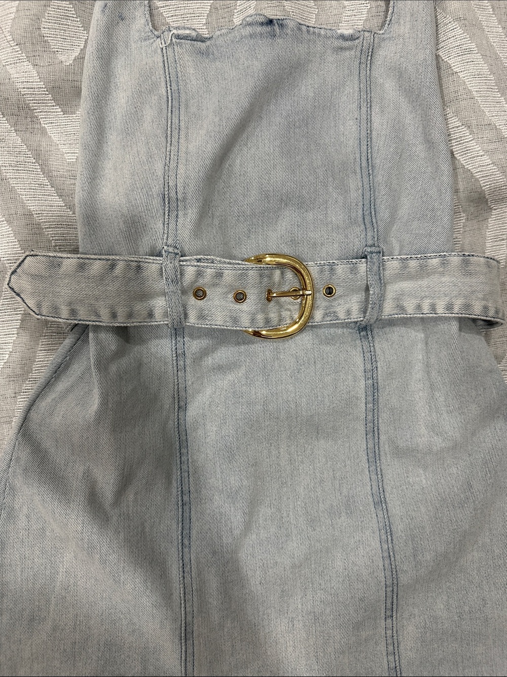Show Me Your MuMu Light Blue Denim Halter Mini Dress with Gold Buckle - Picture 5 of 9
